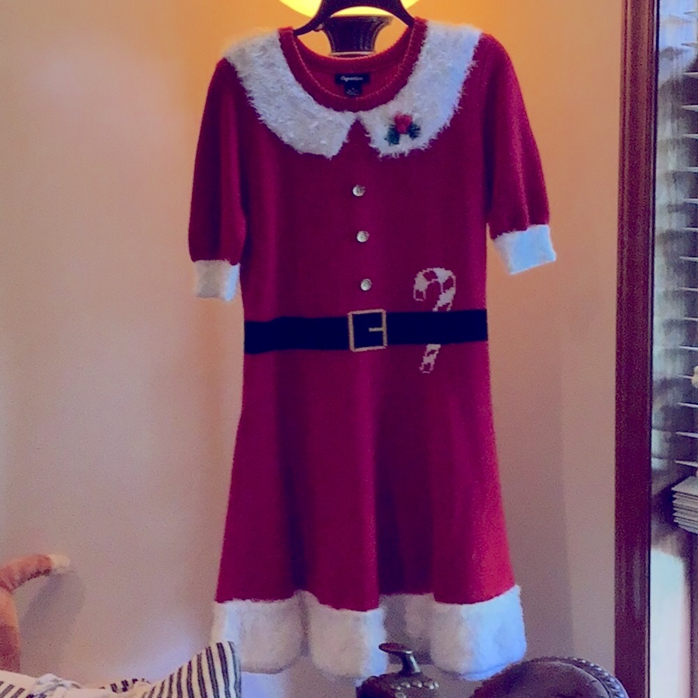 Miss Santa Red A-Line Dress with Peter Pan Collar and Cuffed Sleeves